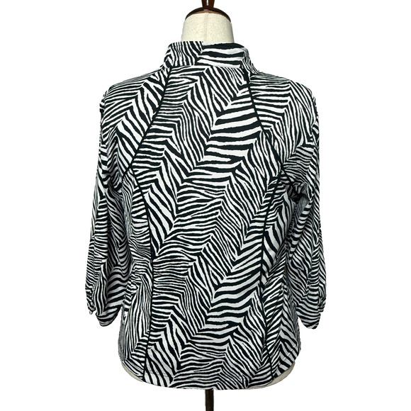 Chicos Zenergy Jacket Womens Large 2 Black White Zebra Print Full Zip Office - Picture 2 of 9